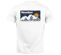 Neverless® Herren T-Shirt Backprint Berge Wandern Berg-Grafik Vintage Retro Style Männer Fashion Weiss S