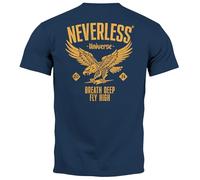 Neverless® Herren T-Shirt Backprint Herren Adler Eagle Print Retro Design Rückenaufdruck Männer Fashion Streetstyle Navy 3XL