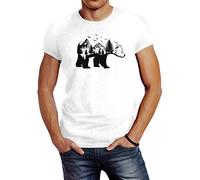 Neverless® Herren T-Shirt Bär Kunst Grafik Printshirt Tiermotiv Adventure Fashion Streetstyle weiß 3XL