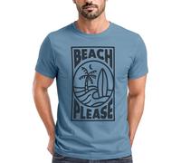 Neverless® Herren T-Shirt Beach Please Surfing Surfboard Wave Welle Sommer Print Fashion Streetstyle Stone-Blue XL