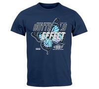 Neverless® Herren T-Shirt Bedruckt Schriftzug Butterfly Effect Schmetterling Fashion Streetstyle Techwear Navy L