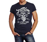 Neverless Herren T-Shirt Biker Motorrad Motiv Freedom is a Full Tank Skull Totenkopf Slim Fit Navy M