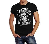 Neverless Herren T-Shirt Biker Motorrad Motiv Freedom is a Full Tank Skull Totenkopf Slim Fit Schwarz M
