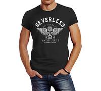 Neverless Herren T-Shirt Biker Motorrad Motorblock Engine Flügel Wings Slim Fit Anthrazit 4XL