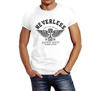 Neverless Herren T-Shirt Biker Motorrad Motorblock Engine Flügel Wings Slim Fit Weiss 4XL