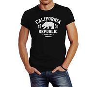 Neverless® Herren T-Shirt California Republic Kalifornien Golden State Grizzly Bär Bear Logo Slim Fit schwarz XL