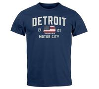 Neverless® Herren T-Shirt Detroit USA Print Aufdruck Amerika Stars and Stripes Vintage Fashion Streetstyle Navy 5XL