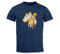 Neverless® Herren T-Shirt Fashion Polygon Print Luchs Wald Tiere Outdoor Motiv Aufdruck Streetstyle Navy 3XL