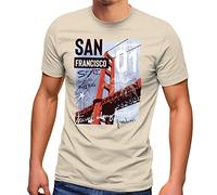 Neverless® Herren T-Shirt Foto Print San Francisco Golden Gate Bridge Sommer USA Amerika Fashion Streetstyle Natur L