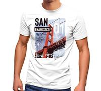 Neverless® Herren T-Shirt Foto Print San Francisco Golden Gate Bridge Sommer USA Amerika Fashion Streetstyle weiß XL