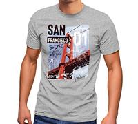 Neverless® Herren T-Shirt Foto Print San Francisco Golden Gate Bridge Sommer USA Amerika Fashion Streetstyle grau M