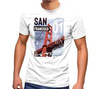 Neverless® Herren T-Shirt Foto Print San Francisco Golden Gate Bridge Sommer USA Amerika Fashion Streetstyle Weiss L