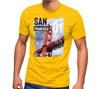 Neverless® Herren T-Shirt Foto Print San Francisco Golden Gate Bridge Sommer USA Amerika Fashion Streetstyle Gelb XXL