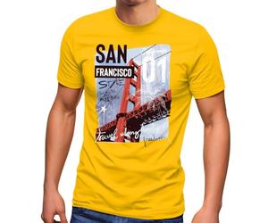Neverless® Herren T-Shirt Foto Print San Francisco Golden Gate Bridge Sommer USA Amerika Fashion Streetstyle Gelb XXL
