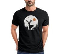 Neverless® Herren T-Shirt Frontprint Hirsch Wald Outdoor Natur Wildnis Printshirt Männer Fashion Streetstyle Schwarz 4XL