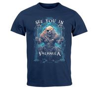 Neverless® Herren T-Shirt Frontprint See You in Valhalla Wikinger Krieger Nordmänner Mythologie Navy XXL