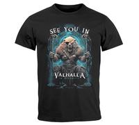 Neverless® Herren T-Shirt Frontprint See You in Valhalla Wikinger Krieger Nordmänner Mythologie Schwarz 4XL