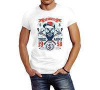 Neverless Herren T-Shirt Hipster modern Lumberjack Stay Fresh Skull Totenkopf Slim Fit Weiss L