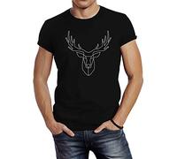 Neverless Herren T-Shirt Hirsch Polygon Geweih Geometrisch Formen Slim Fit Schwarz 4XL