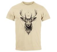 Neverless® Herren T-Shirt Hirsch Trachtenshirt Tiermotiv Wildtier Abstrakt Polygon Kunst Printshirt Fashion Natur 3XL