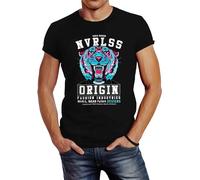 Neverless® Herren T-Shirt Japan Tigerkopf Print Tokio OriginSchriftzug Fashion Streetstyle Schwarz XL