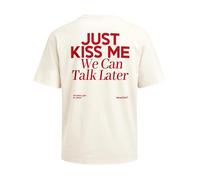 Neverless® Herren T-Shirt - just kiss me - Oversized Relaxed Fit Printshirt Sommer Fashion Streetstyle Hell-beige M
