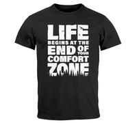 Neverless® Herren T-Shirt Life Begins at The end of Your Comfort Zone Zitat Quote Outdoor Survival Fashion Streetstyle schwarz L