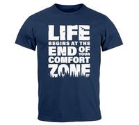 Neverless® Herren T-Shirt Life Begins at The end of Your Comfort Zone Zitat Quote Outdoor Survival Fashion Streetstyle Navy 3XL