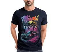Neverless® Herren T-Shirt Miami Beach USA Oldtimer Car Palmen Print Fashion Streetstyle Navy XS