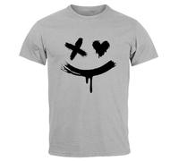 Neverless® Herren T-Shirt mit Print Aufdruck Smile Techwear Fashion Streetstyle Trendmotiv Grau L