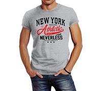 Neverless Herren T-Shirt New York Athletic Slim Fit Grau-rot M