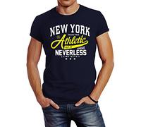 Neverless Herren T-Shirt New York Athletic Slim Fit Navy-gelb XL