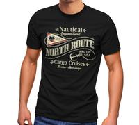 Neverless® Herren T-Shirt North Route Nautik Anker Adventure Printshirt Fashion Streetstyle Schwarz M
