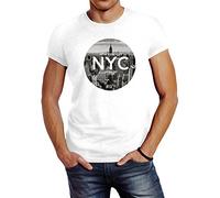 Neverless Herren T-Shirt NYC New York City Manhatten Skyline Fotoprint Slim Fit Weiss L