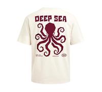 Neverless® Herren T-Shirt - Oktopus - Oversized Relaxed Fit Printshirt Sommer Fashion Streetstyle Hell-beige L