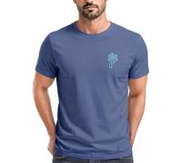 Neverless® Herren T-Shirt Palme Logo Print Sommer Badge Emblem Minimal Line Art Fashion Streetstyle Denim-blau L
