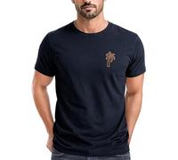 Neverless® Herren T-Shirt Palme Logo Print Sommer Badge Emblem Minimal Line Art Fashion Streetstyle Navy-gelb XXL