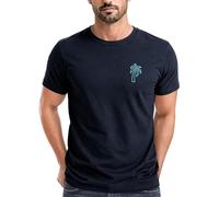 Neverless® Herren T-Shirt Palme Logo Print Sommer Badge Emblem Minimal Line Art Fashion Streetstyle Navy-blau S