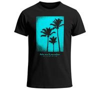 Neverless® Herren T-Shirt Palmen Fotoprint Vintage Retro Aufdruck Printshirt Streetwear Fashion Streetstyle Schwarz-blau M