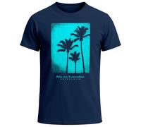 Neverless® Herren T-Shirt Palmen Fotoprint Vintage Retro Aufdruck Printshirt Streetwear Fashion Streetstyle Navy-blau M
