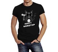 Neverless Herren T-Shirt Party Nonstop Mops French Bulldog Slim Fit schwarz M