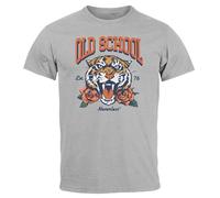 Neverless® Herren T-Shirt Print Tiger Rosen Old School Retro Vintage Fashion Grau XS
