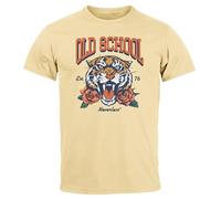 Neverless® Herren T-Shirt Print Tiger Rosen Old School Retro Vintage Fashion Natur L