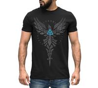 Neverless® Herren T-Shirt Rabe Munin Raven Odin Valknut Valhalla Wikinger Nordmänner Mythologie Runen Schwarz L