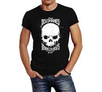 Neverless® Herren T-Shirt Skull Death and Bones Techno Logo Slim Fit Schwarz 3XL