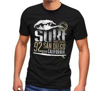 Neverless® Herren T-Shirt Surf California Aufdruck San Diego Welle Fashion Streetstyle Schwarz M