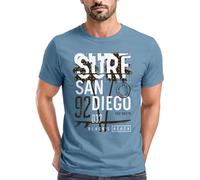 Neverless® Herren T-Shirt Surf Design San Diego Palmen Beach Strand Sommer Palmen Fashion Streetstyle Stone-Blue M