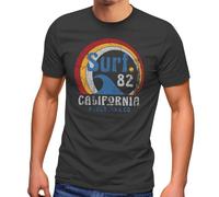 Neverless® Herren T-Shirt Surf Logo California USA Welle Surfing Style Aufdruck Print Fashion Streetstyle Dunkelgrau 4XL