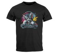 Neverless® Herren T-Shirt Techno DJ Katze Electronic Music Rave Festival Printshirt Fashion Streetstyle schwarz 4XL