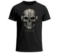 Neverless® Herren T-Shirt Techno-Skull Cyborg Sci-Fi Cyberpunk Printshirt Grunge Style Fashion Streetstyle Grafikshirt Schwarz M